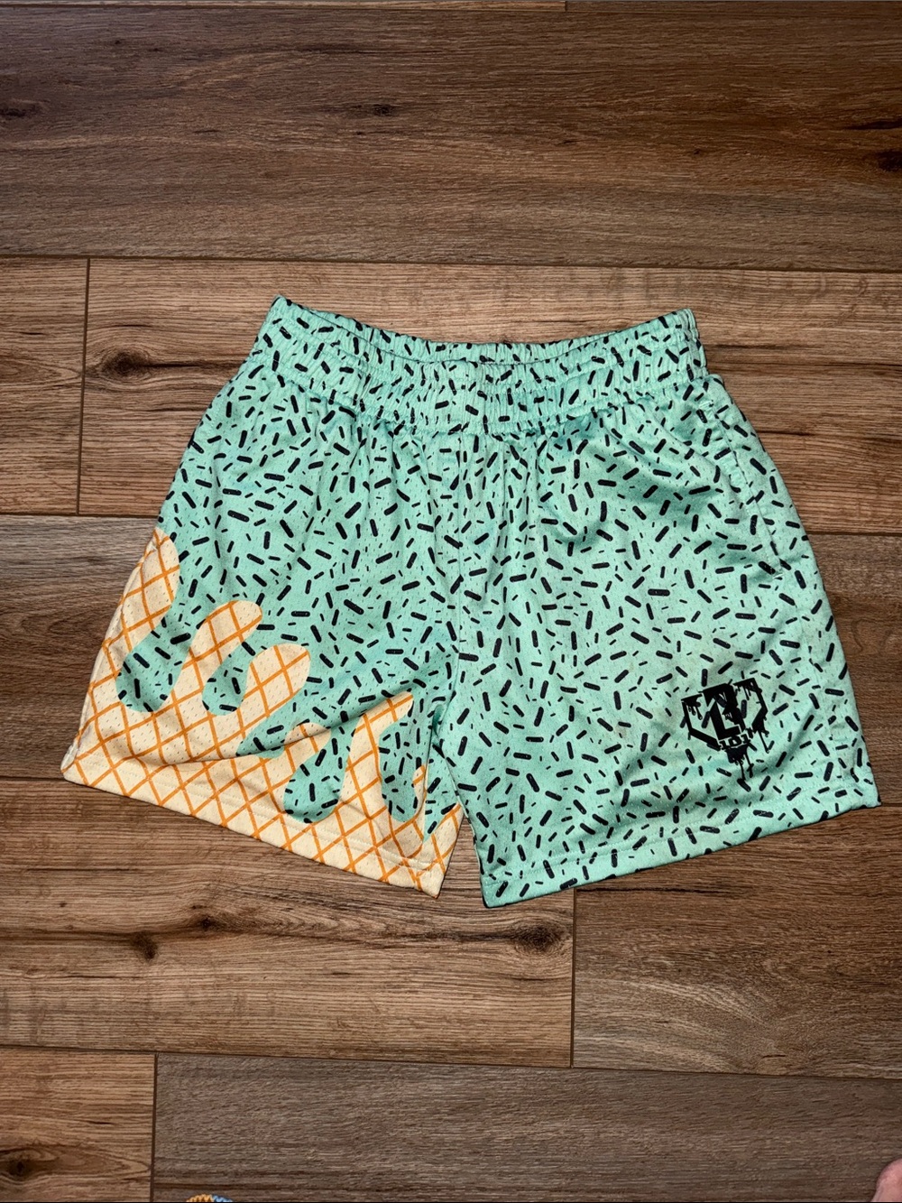 Mint Green Baseball 101 Apparel Shorts with Orange Ice Cream Detail